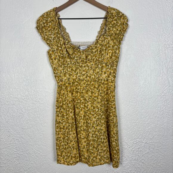 Zara Yellow Ditsy Floral Linen Blend Smocked Mini Dress Size Small - Picture 2 of 5